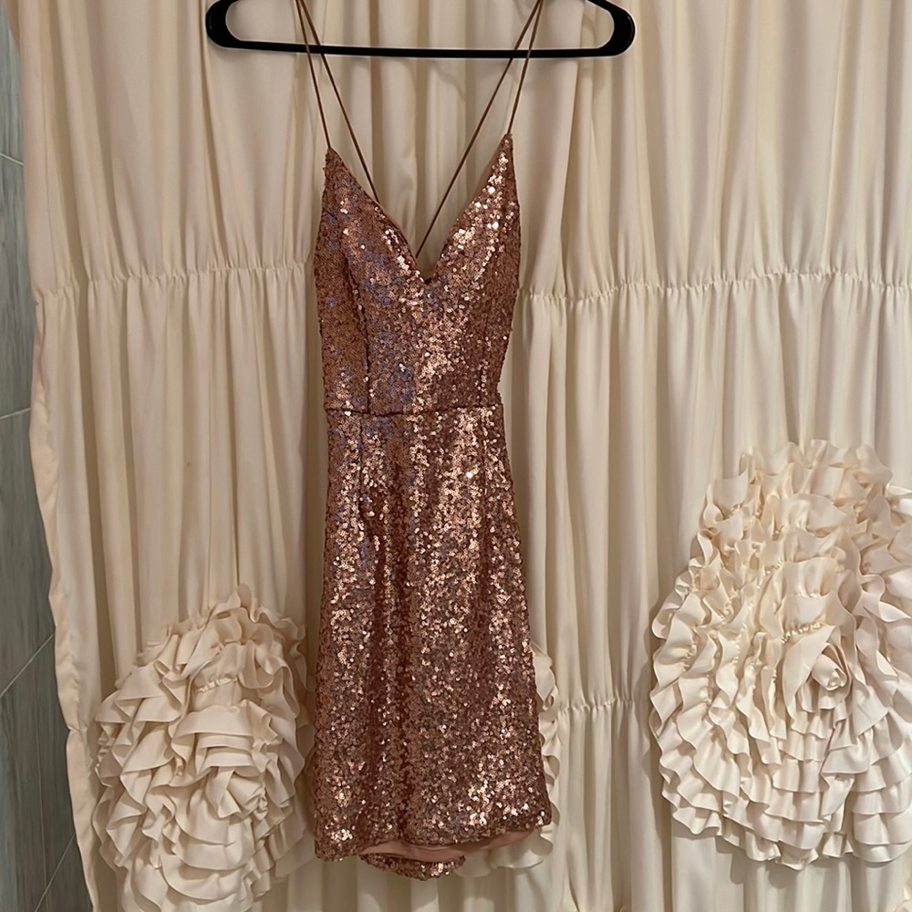 Hello Molly Rose Gold Sequin Cross-Back Dress | Size S